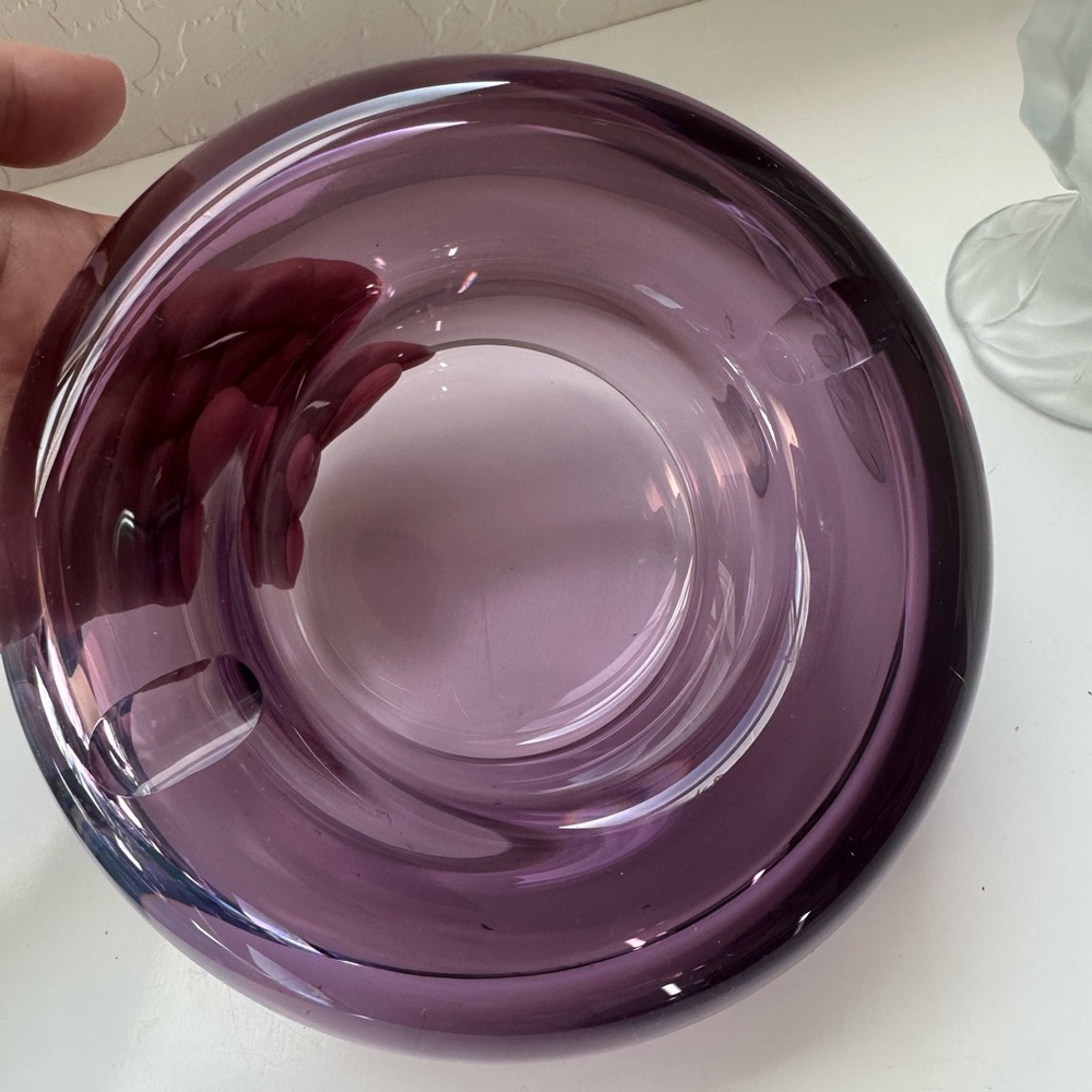 Purple Lavender Glass Bowl Ashtray MCM Thick Glass Art